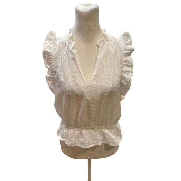 Steve Madden Women's V-Neck Ruffle Sleeve Blouse White Size S - Picture 1 of 9